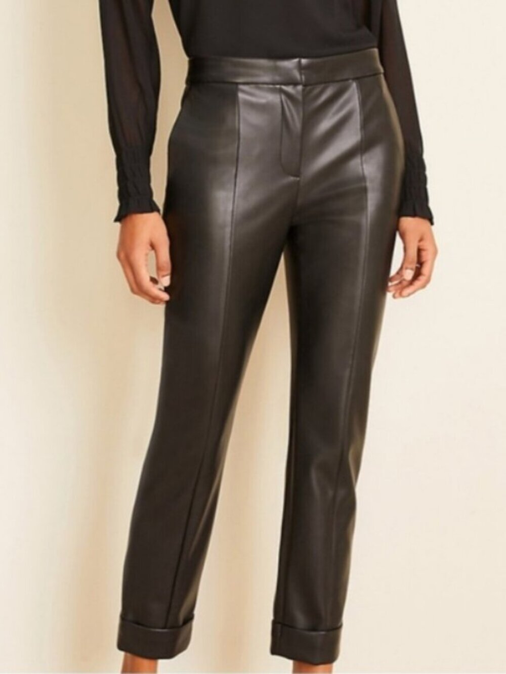 Ann Taylor Faux Leather Pants High Rise Black Straight Leg Goth Biker Core Pant